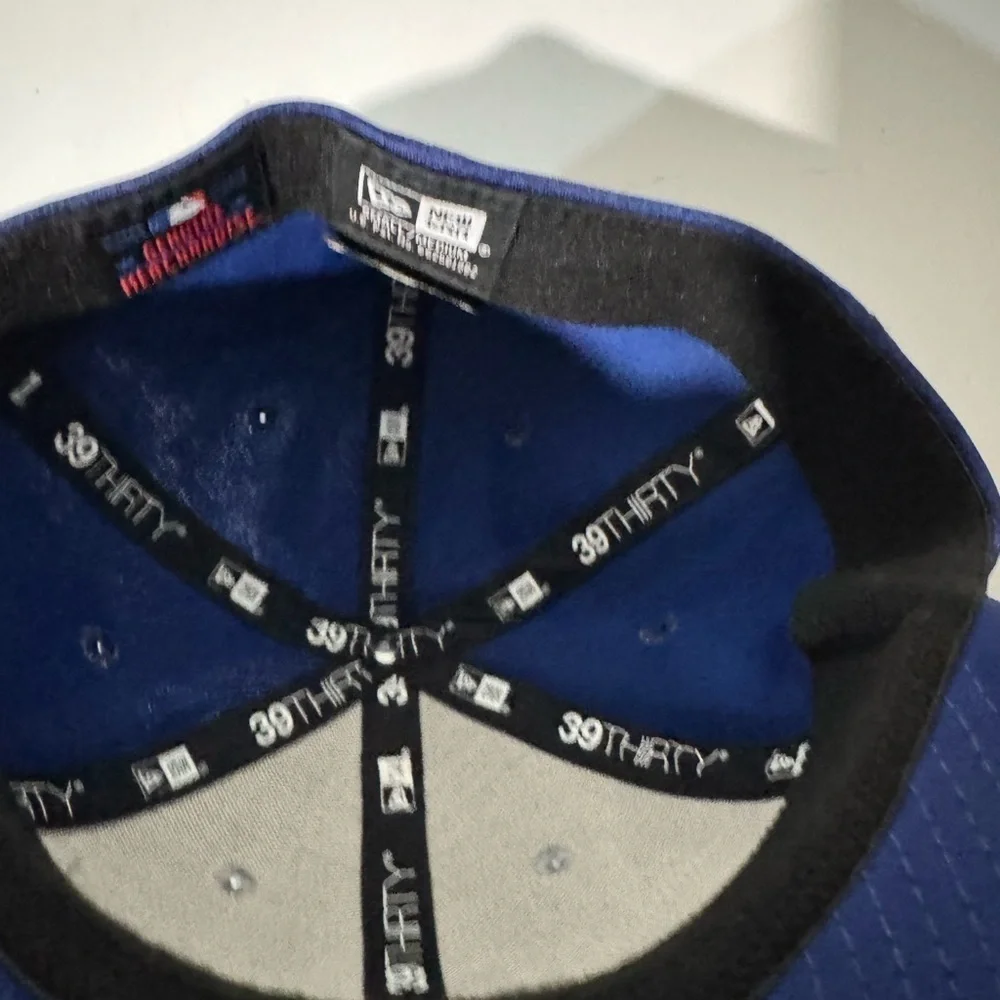 NEW ERA 39thirty Los Angeles Dodgers Hat Cap Blue Tri-Stripes Dual Logo Size S/M